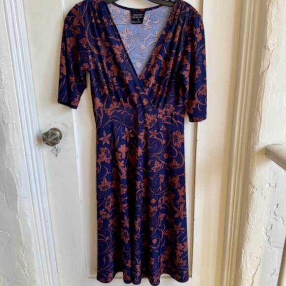 MATRUSHKA CONSTRUCTION Blue and Rust Floral Dress Size Small - Picture 4 of 8